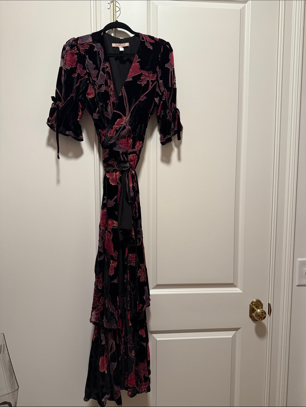 Hutch Black Velvet Wrap Dress with Wine Floral Print